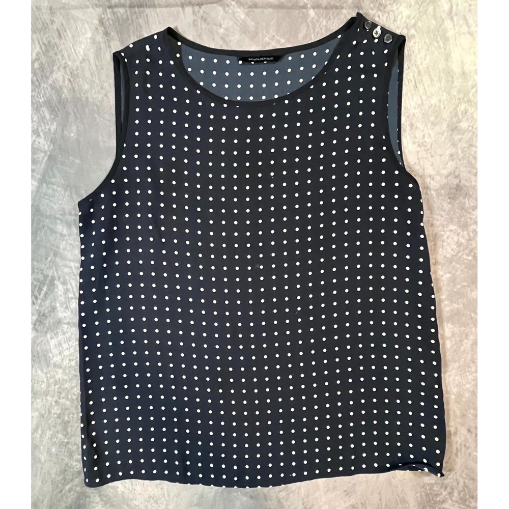 Banana Republic Tank Top Women M Blue Button Shoulder Polka Dot Casual Sleeveles